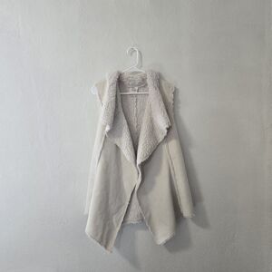 Knox Rose Faux Fur Suede White Open Front Asymmetrical Vest